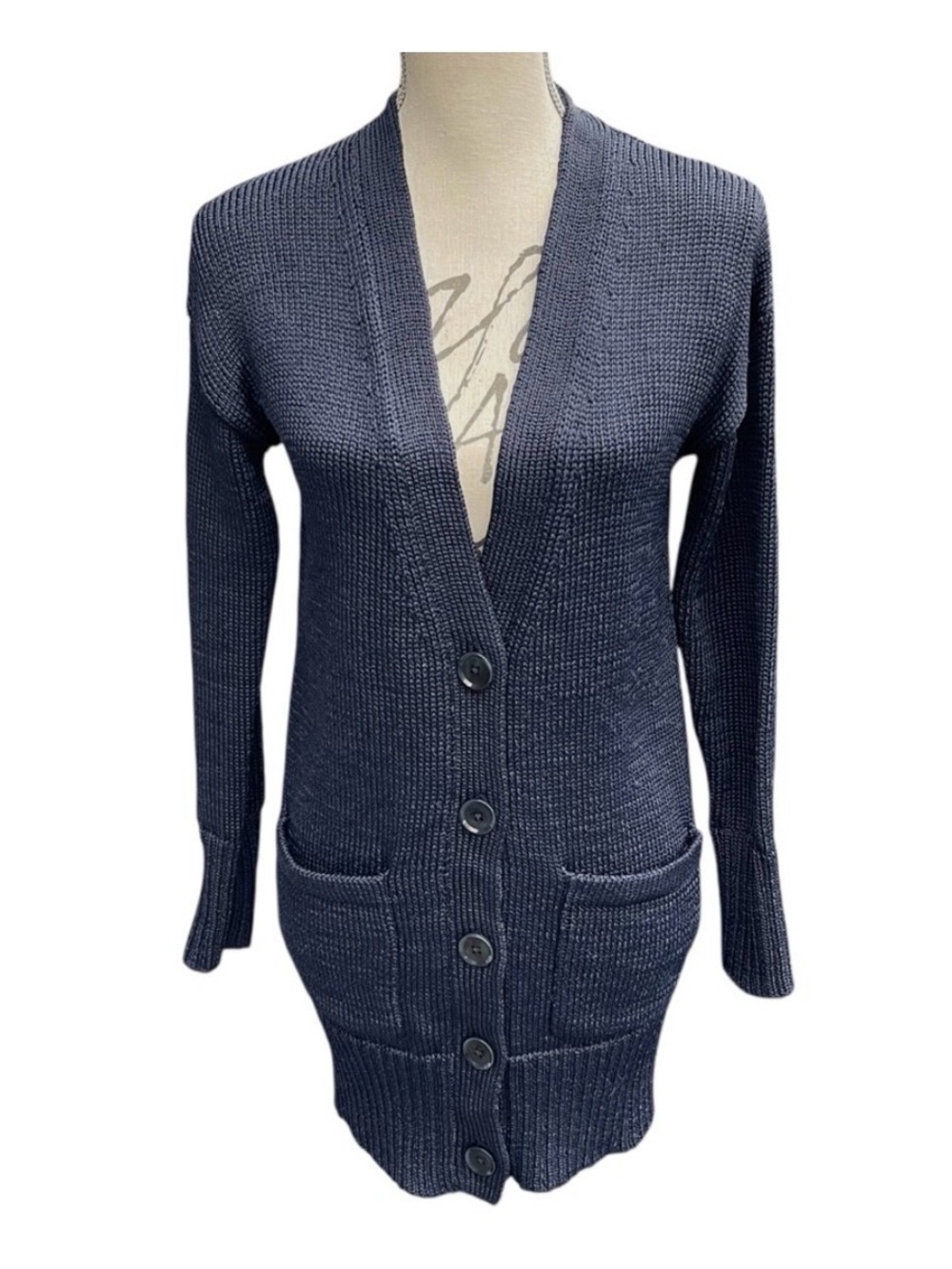 Banana Republic Navy Sheen Cotton Blend Chunky Knit Longline Cardigan (S)